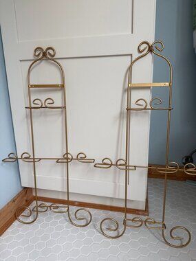 Vintage 1999 CBK Ltd Gold Metal 3-Tier Plate Display Racks (Set of 2)